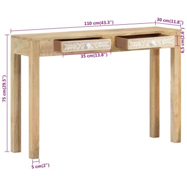 vidaXL Τραπέζι Κονσόλα 110x30x75cm από Μασίφ Ξεβαμμένο Ξύλο Μάνγκο 1 τεμ.