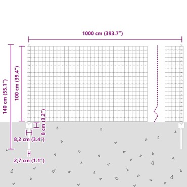 vidaXL Σετ Φράχτη Κήπου 2 Πακέτο Γκρι Μέταλλο 10x1 μ Ανθεκτικός