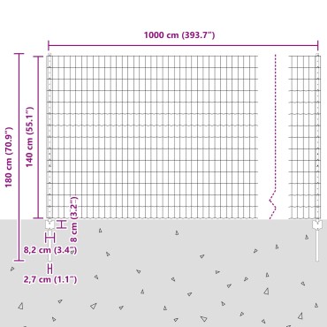 vidaXL Σετ Φράκτη Κήπου  Σετ 2 Γκρι Μεταλλικό 10 x 1,4 μέτρα