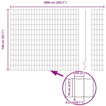 vidaXL Σετ Φράκτη Κήπου  Σετ 2 Γκρι Μεταλλικό 10 x 1,4 μέτρα