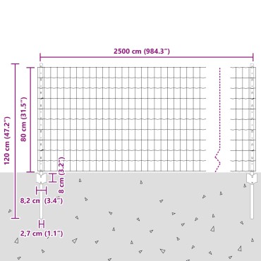 vidaXL Euro Fence Σετ 2 Γκρι Ατσάλι 25x0.8 μ Ανθεκτική Περίφραξη