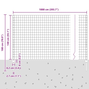 vidaXL Σετ Γκρι Φράκτη  Euro Σετ των 2 Γκρι Μέταλλο 10x1,4 μ