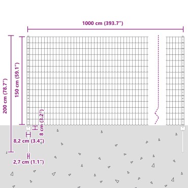 vidaXL σετ φράχτη  Σετ 2 Γαλβανισμένος χάλυβας 10x1.5 μ Ανθεκτικό