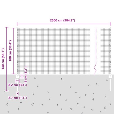 vidaXL Συρμάτινος Φράκτης Σετ 2 Γκρι Ατσάλι 25 x 1 μ Ανθεκτικός