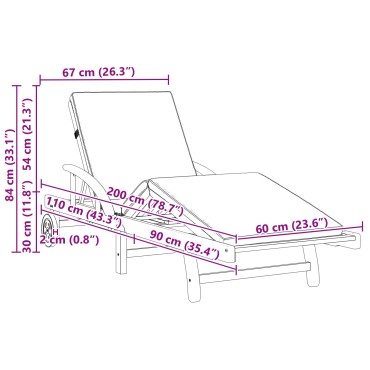 vidaXL Πτυσσόμενη Ξαπλώστρα με Ρόδες & Μαξιλάρι Μπεζ Ξύλο Ακακίας 1 τεμ.