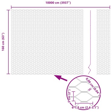 vidaXL Φράχτης Εξαγώνου Πράσινος 1.6x100 μ Ατσάλι