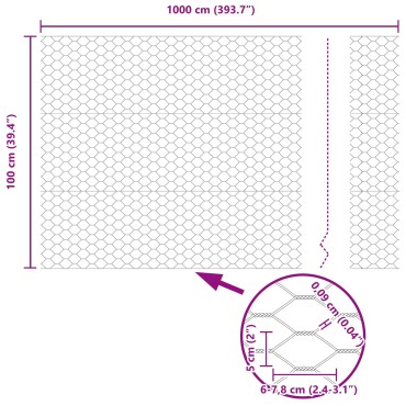 vidaXL Εξαεδρική Περίφραξη Γκρι 1x10 μ Ατσάλι 1000x100x0.09cm