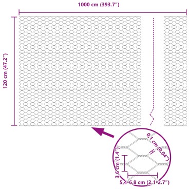 vidaXL Εξαγωνικός Φράκτης Γκρι 1,2x10 μ Ατσάλι 1000x120x0.1cm