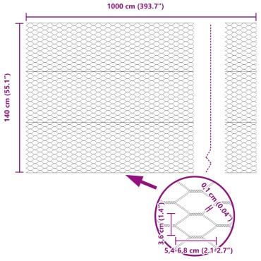 vidaXL Περίφραξη Hexagon Γκρι 1.4x10 μ Σίδηρος 1000x140x0.1cm