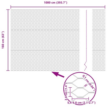 vidaXL Περίφραξη Εξαγώνου Γκρι 1.6x10 μ Χάλυβας 1000x160x0.1cm