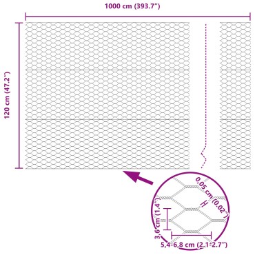 vidaXL Εξάγωνη Περίφραξη 1.2x10 μ Γαλβανισμένος Χάλυβας 1000x120x0.05cm