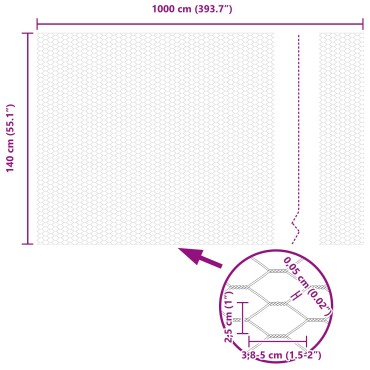 vidaXL Εξάγωνος Φράχτης 1.4x10 μ Γαλβανισμένος Χάλυβας 1000x140x0.05cm