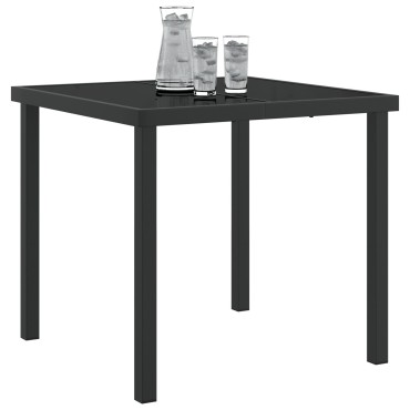 vidaXL Τραπέζι Κήπου Μαύρο 80x80x73cm Λιθοειδές Γυαλί 1 τεμ.