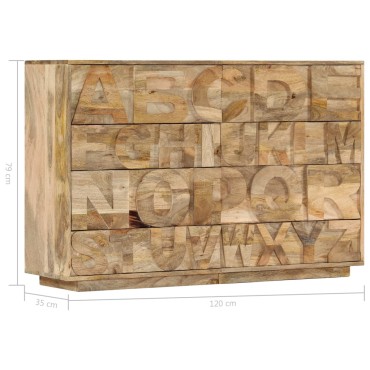 vidaXL Συρταριέρα με Σχέδιο Αλφάβητου 120x35x79cm Μασίφ Ξύλο Μάνγκο 1 τεμ.