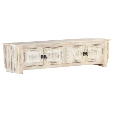 vidaXL Έπιπλο Τηλεόρασης Λευκό 140x30x35cm από Μασίφ Ξύλο Μάνγκο