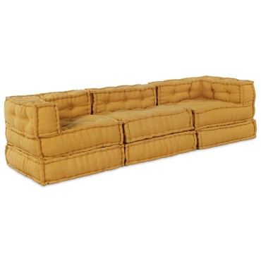 vidaXL Modular Pouffes 3 τμχ Κίτρινο Ύφασμα 70x70x54cm