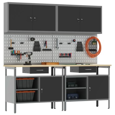 vidaXL Σετ πάγκου εργασίας 8 κομματιών σε μαύρο χάλυβα