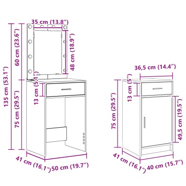 vidaXL Σετ Κομοδίνου 2 τεμ. με LED σε Παλαιό Ξύλο 50x41x135 cm