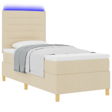 vidaXL Box Spring Κρεβάτι με Στρώμα & LED Κρεμ 100x200 εκ. Ύφασμα