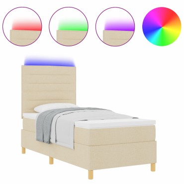vidaXL Box Spring Κρεβάτι με Στρώμα & LED Κρεμ 100x200 εκ. Ύφασμα