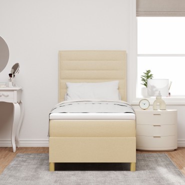 vidaXL Box Spring Κρεβάτι με Στρώμα & LED Κρεμ 100x200 εκ. Ύφασμα