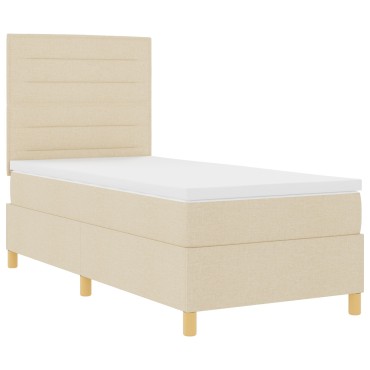 vidaXL Box Spring Κρεβάτι με Στρώμα & LED Κρεμ 100x200 εκ. Ύφασμα