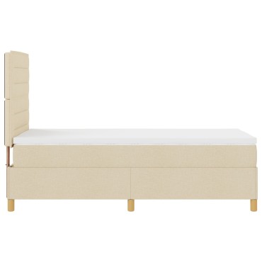vidaXL Box Spring Κρεβάτι με Στρώμα & LED Κρεμ 100x200 εκ. Ύφασμα