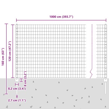 vidaXL Φράχτης  Euro με 10 U Πόδια Γκρι 1.2x10 m Ατσάλι