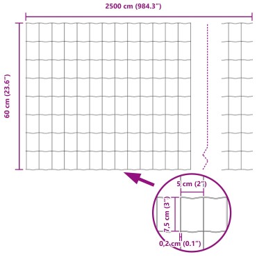 vidaXL Euro Φράχτης με 11 Πόδια Γκρι 0.6x25 m Χάλυβα