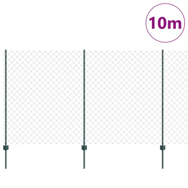 vidaXL Φράχτης Αλυσίδας με 10 Υ Πόστες Πράσινος 1.4x10 m Χάλυβας