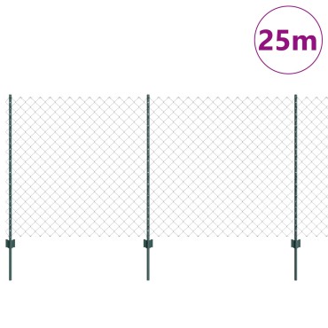 vidaXL Φράχτης Αλυσίδας με 22 U Posts Πράσινος 1.2x25 μ Χάλυβα