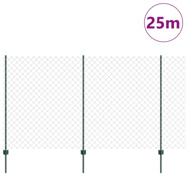 vidaXL Φράχτης Αλυσίδας με 22 Στυλίες Πράσινος 1.4x25 μ Χάλυβας