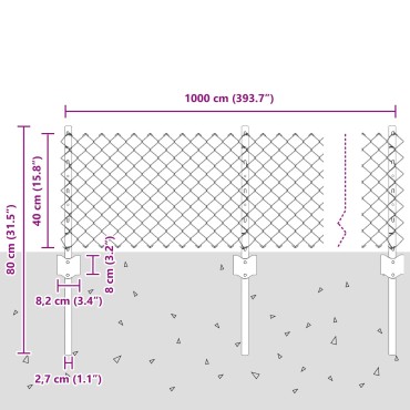vidaXL Φράχτης Σχοινιού  με 10 U Posts Γκρι 0.4x10 μ Ατσάλι