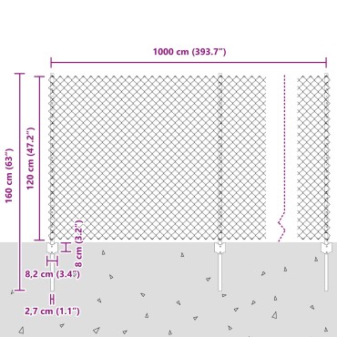 vidaXL Φράχτης Σχοινιού με 20 U Πόδια Γκρι 1.2x10 μ Χάλυβας
