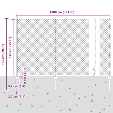 vidaXL Φράκτης  Chain Link με 20 U Posts Γκρι 1.4x10 μ Ατσάλι