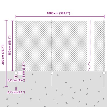 vidaXL Φράχτης αλυσίδας  με 20 U Posts Γκρι 1.5x10 μ Ατσάλι