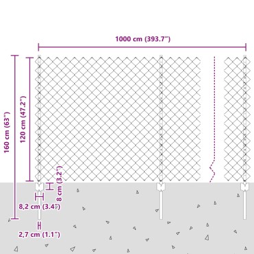 vidaXL Φράχτης από Αλυσίδα  με 20 πόλους U Γκρι 1.2x10 μ Ατσάλι