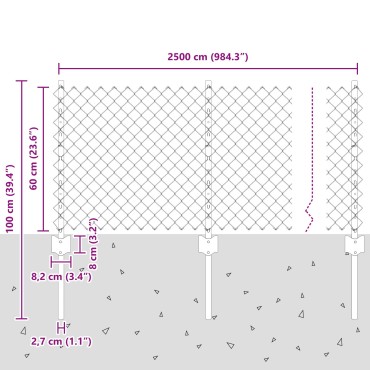 vidaXL Περίφραξη αλυσίδας  με 22 U Posts Γκρι 0.6x25 μ Χάλυβας