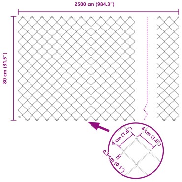vidaXL Φράχτης αλυσίδας  με 22 U Posts Γκρι 0.8x25 μ Ατσάλι