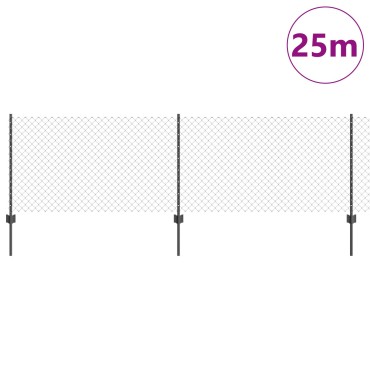 vidaXL Φράχτης αλυσίδας  με 22 U Posts Γκρι 0.8x25 μ Ατσάλι