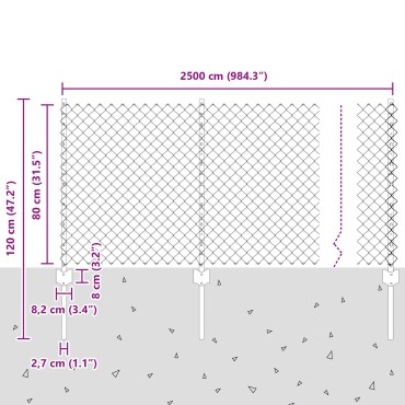 vidaXL Φράχτης αλυσίδας  με 22 U Posts Γκρι 0.8x25 μ Ατσάλι