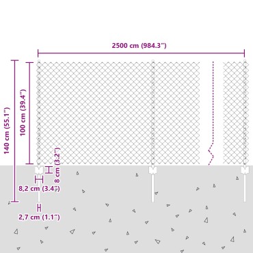 vidaXL Φράχτης Αλυσίδας με 44 U Posts Γκρι 1x25 μ Ατσάλι