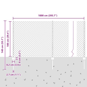 vidaXL Φράχτης Αλυσίδας με 20 U Πόλους Ασημί 1x10 μ Ατσάλι