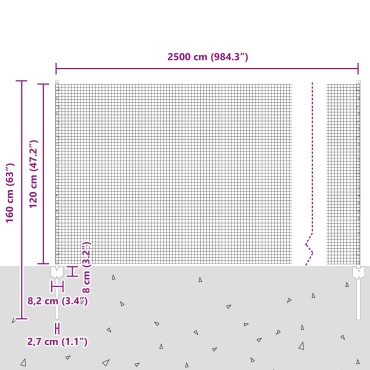 vidaXL Συρματόχαλυβας  με 22 U Πόλους Γκρι 1.2x25 μ Ατσάλι
