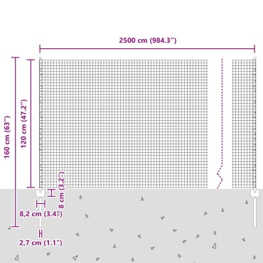 vidaXL Συγκολλητός Φράκτης με 22 Στήλες Γκρι 1.2x25 μ Ατσάλι