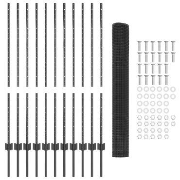 vidaXL Συγκολλητός Φράκτης με 22 Στήλες Γκρι 1.2x25 μ Ατσάλι