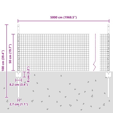 vidaXL Φράκτης  με 22 U Πόλους Γκρι 0.5x50 μ Μέταλλο