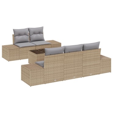 vidaXL Σετ Καναπέ Κήπου 6 τεμ. με Μαξιλάρια Μπεζ Poly Rattan Γωνιακός