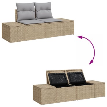 vidaXL Σετ Καναπέ Κήπου 6 τεμ. με Μαξιλάρια Μπεζ Poly Rattan Γωνιακός