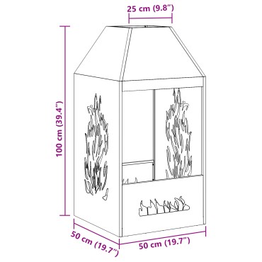 vidaXL Φωτιά σε μπολ Μαύρο 50 x 50 x 100 cm Ατσάλι Σκληρυθέν στον Αέρα